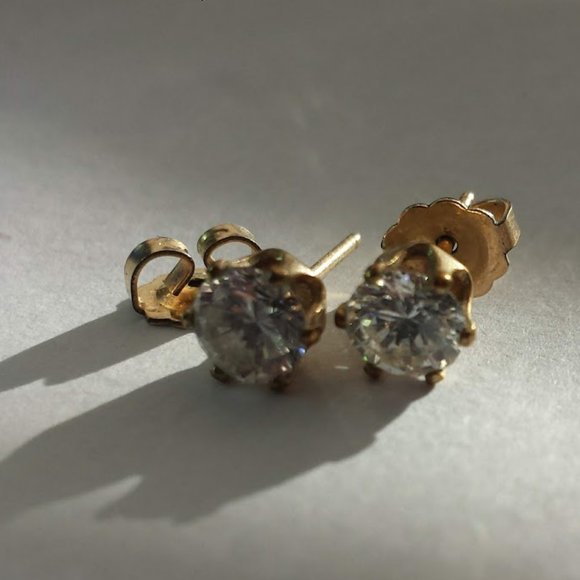2 Carat CZ 14K Gold Stud Earrings - Picture 4 of 15